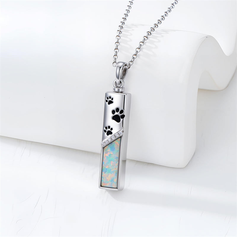 Sterling Silver  Opal Personalized Engraved Bar Pet  Butterfly Dragonfly Tree of Life  Urn Necklace for Ashes