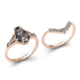 Sterling Silver 10K 14K 18K Personalized Engraved 2CT Natural Black Rutilated Quartz Engagement Ring Set