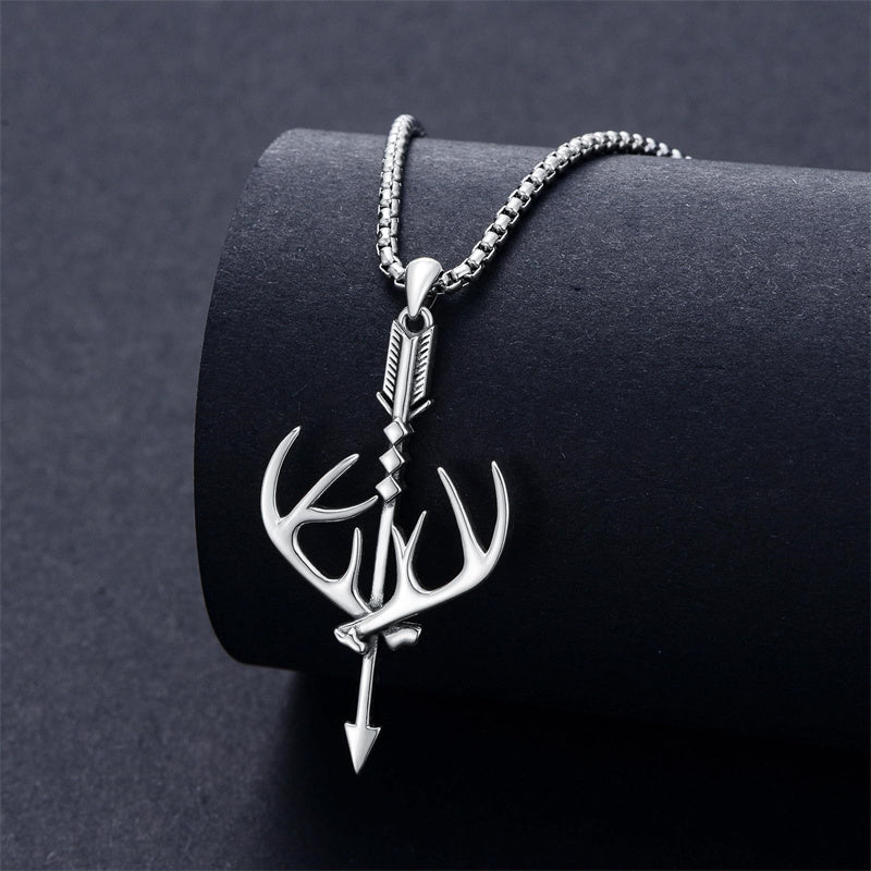 Sterling Silver Cross Deer Antler Fish Hook Hunting Pendant Necklace for Men
