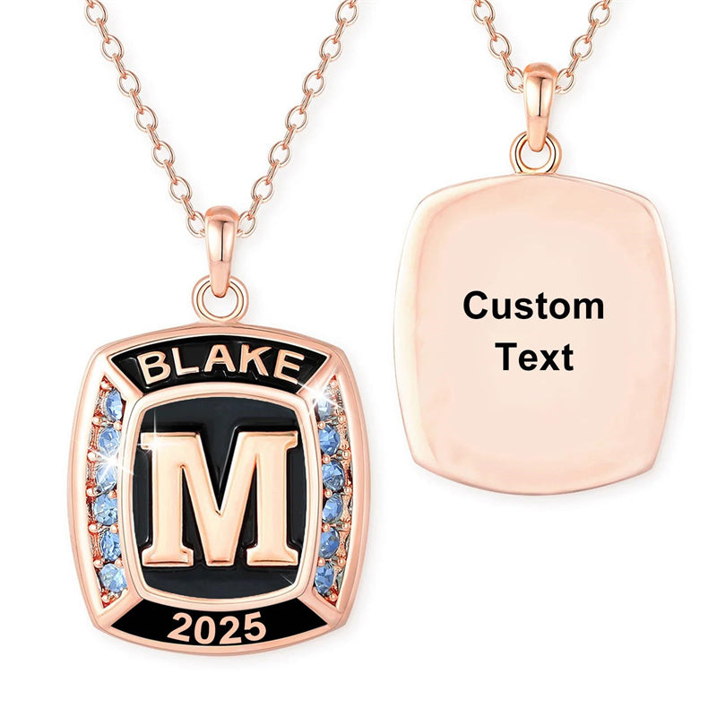 Sterling Silver Personalized Initial High School College University Pendant Necklace Graduation Gift