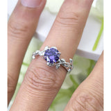 Sterling Silver Round Birthstone  Leaf Promise Ring for Her