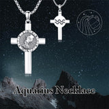 Sterling Silver 12 Constellation Cross Pendant Necklace