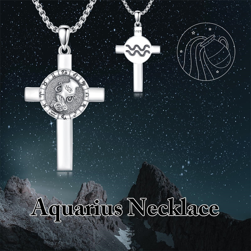 Sterling Silver 12 Constellation Cross Pendant Necklace