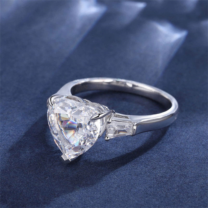 Sterling Silver 3 carat Heart Shape Moissanite Engagement Ring