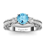 Sterling Silver 10K 14K 18K Personalized Engraved 1 Carat  Round Birthstone Engagement Ring