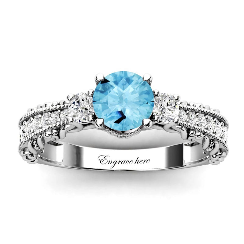 Sterling Silver 10K 14K 18K Personalized Engraved 1 Carat  Round Birthstone Engagement Ring