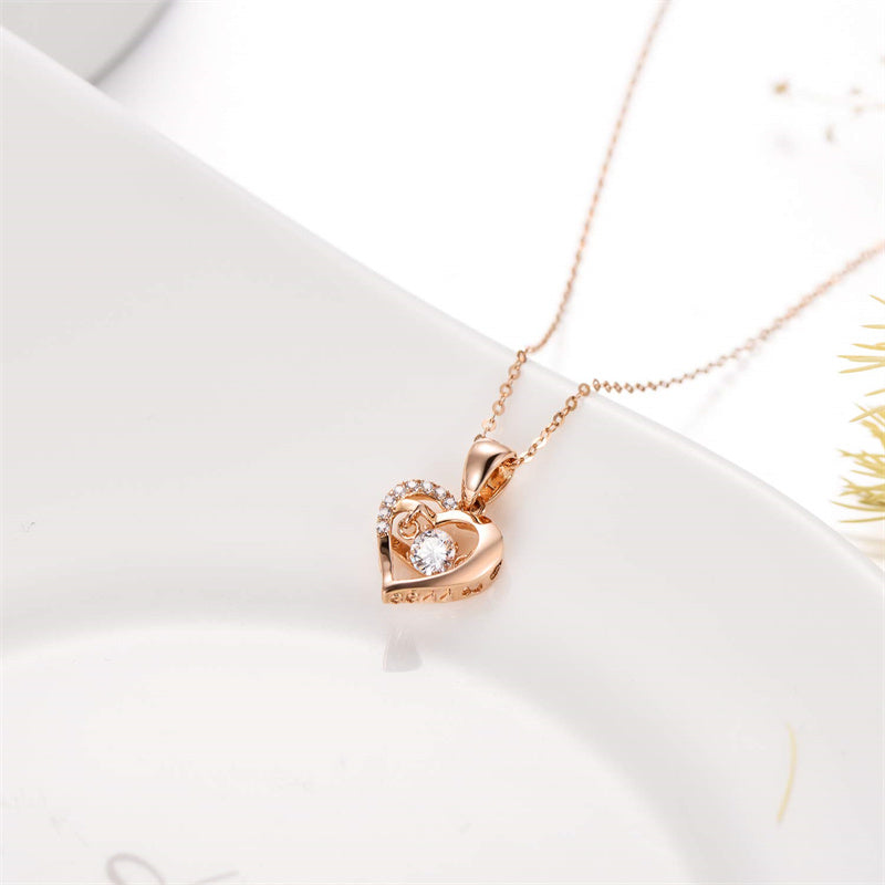 18K Gold Cubic Zirconia Double Love Heart Pendant Necklace