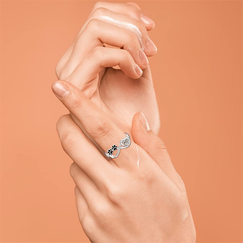 Sterling Silver Paw Print Animal Ring Engraved With Always in My Heart