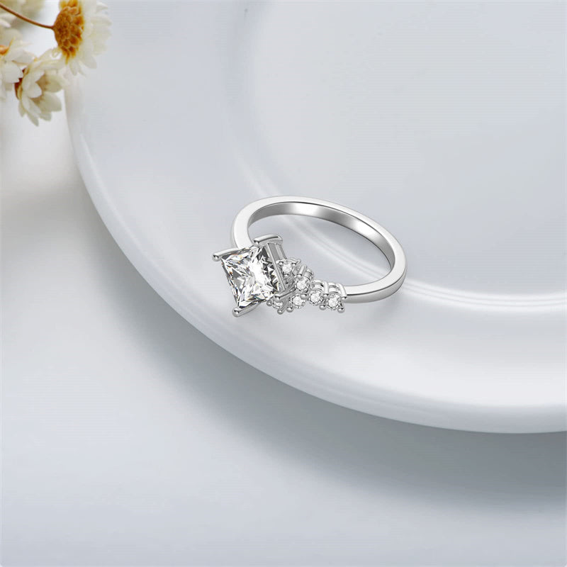 Sterling Silver Personalized Engraved Moissanite Engagement Wedding Anniversary Ring