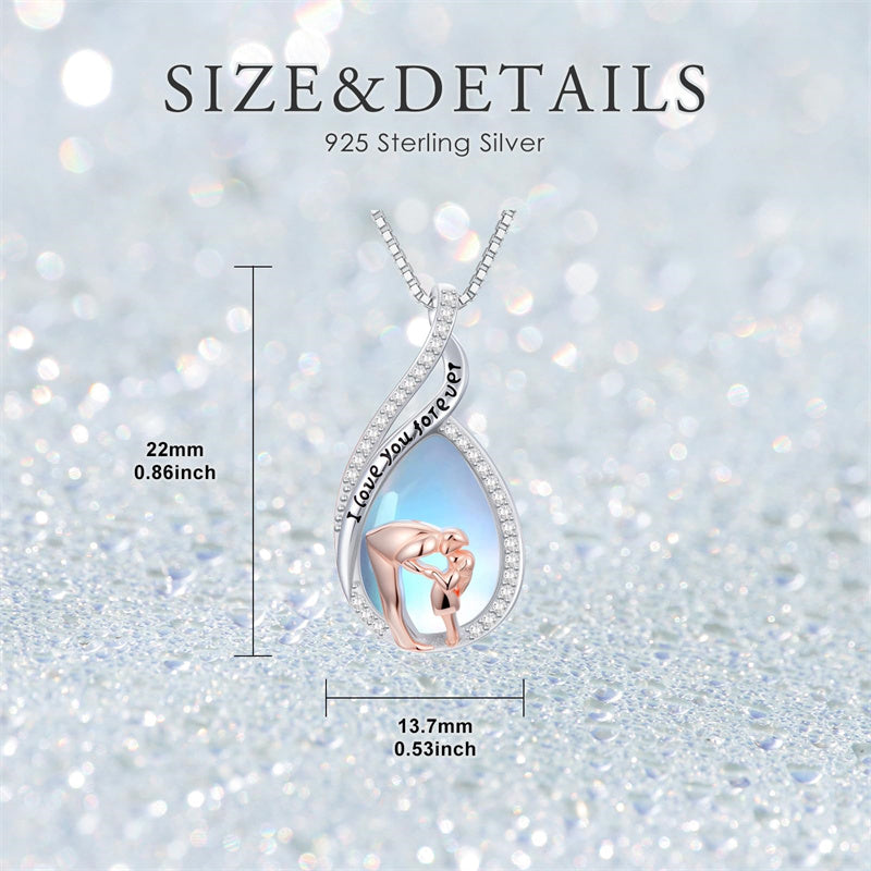 Sterling Silver Moonstone Father-Daughter Pendant Necklace Engraved with I Love You Forever