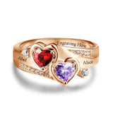 10K 14K 18K Gold Personalized Engraved 2 Birthstone Ring