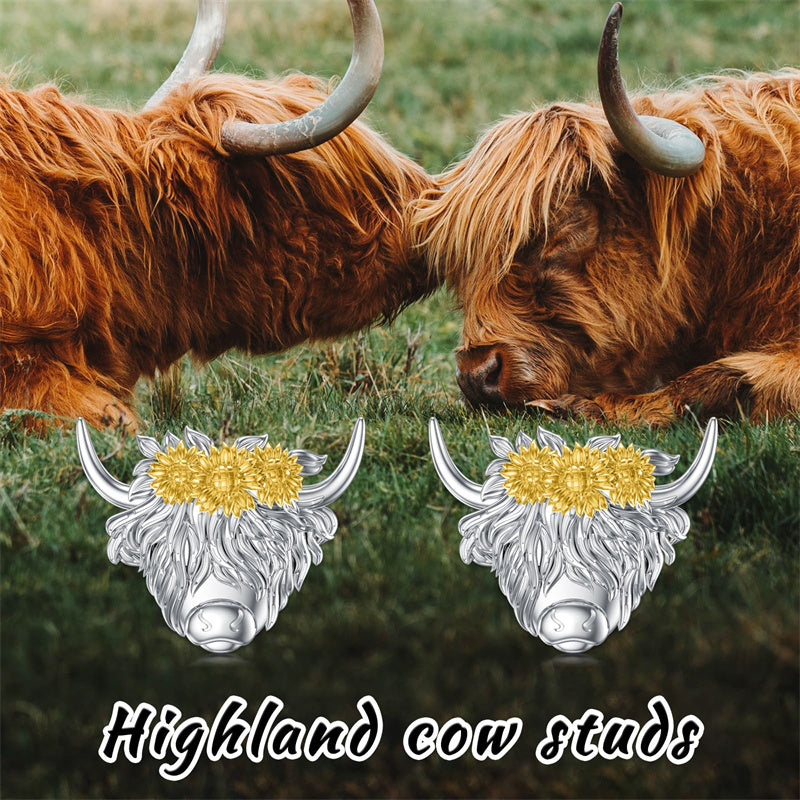 Sterling Silver Highland Cow Stud Earrings