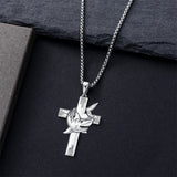 Sterling Silver Shark Fish Hook Triple Moon Cross Pendant Necklace