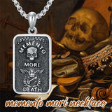 Sterling Silver Memento Mori Gothic Skull Amulet Pendant Necklace for Men