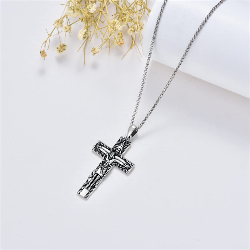 Sterling Silver Aztec Lion Cross Pendant Necklace