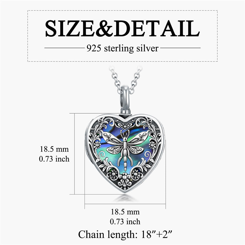 Sterling Silver Personalized Photo Engraved Abalone Shell Butterfly Dragonfly Urn Necklace for Ashes