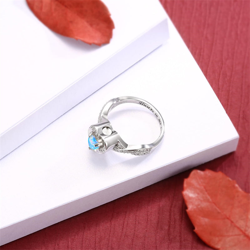 Sterling Silver Heart Urn Ring for Ashes Engraved With Always in My Heart