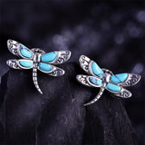 Sterling Silver Vintage Abalone Shell Dragonfly Sunflower Spoon Ring and Turquoise Dragonfly Earrings Set