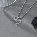 Sterling Silver Texas State Map Flag Pendant Necklace for Men