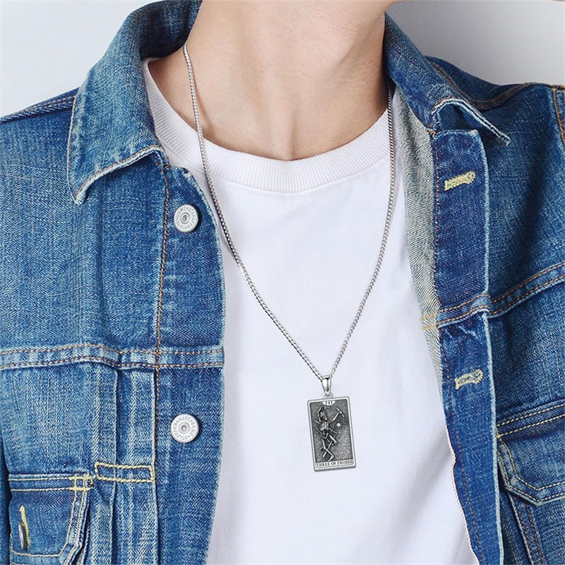 Sterling Silve Sun Moon Star Strength Lovers Death Devil Fool Tarot Card Pendant Necklace