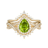 Sterling Silver 10K 14K 18K Gold  Pear Shaped Gemstone Engagement Rings Set