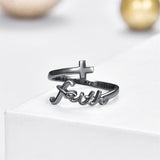 Sterling Silver Adjustable Cross Inspirational Ring With Engraved