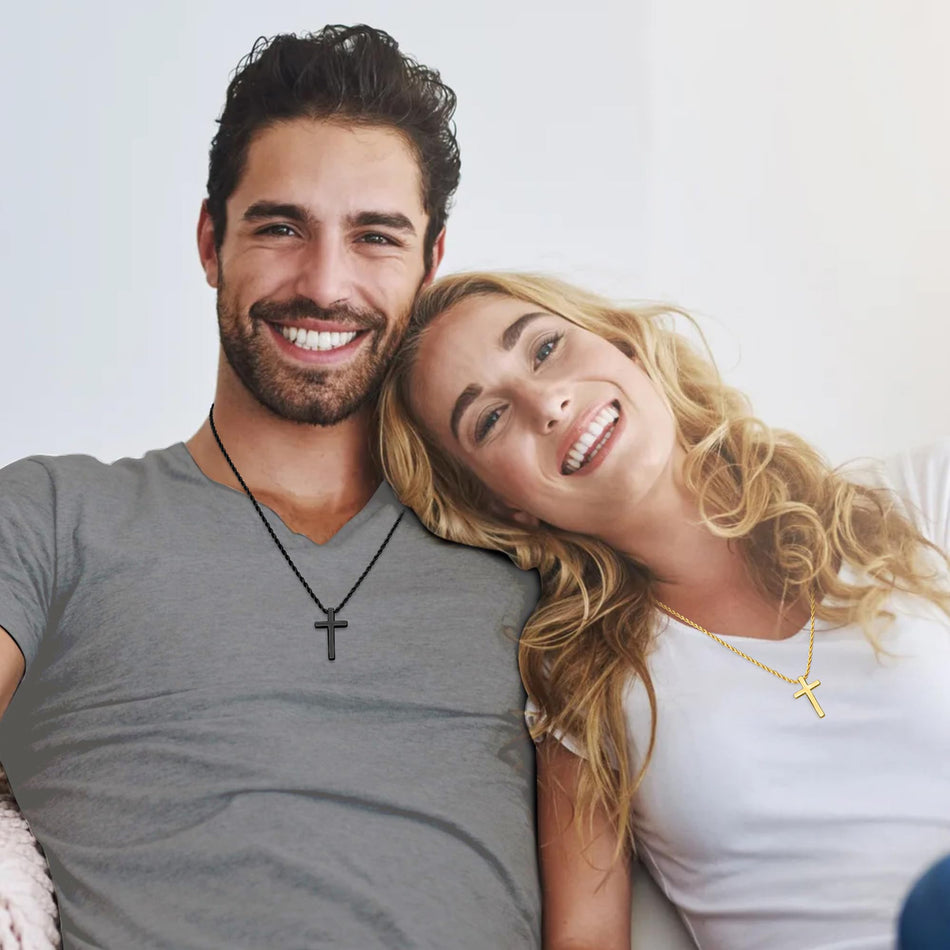 Sterling Silver Cross Pendant Necklace with Stainless Steel 2.0mm Rope Chain