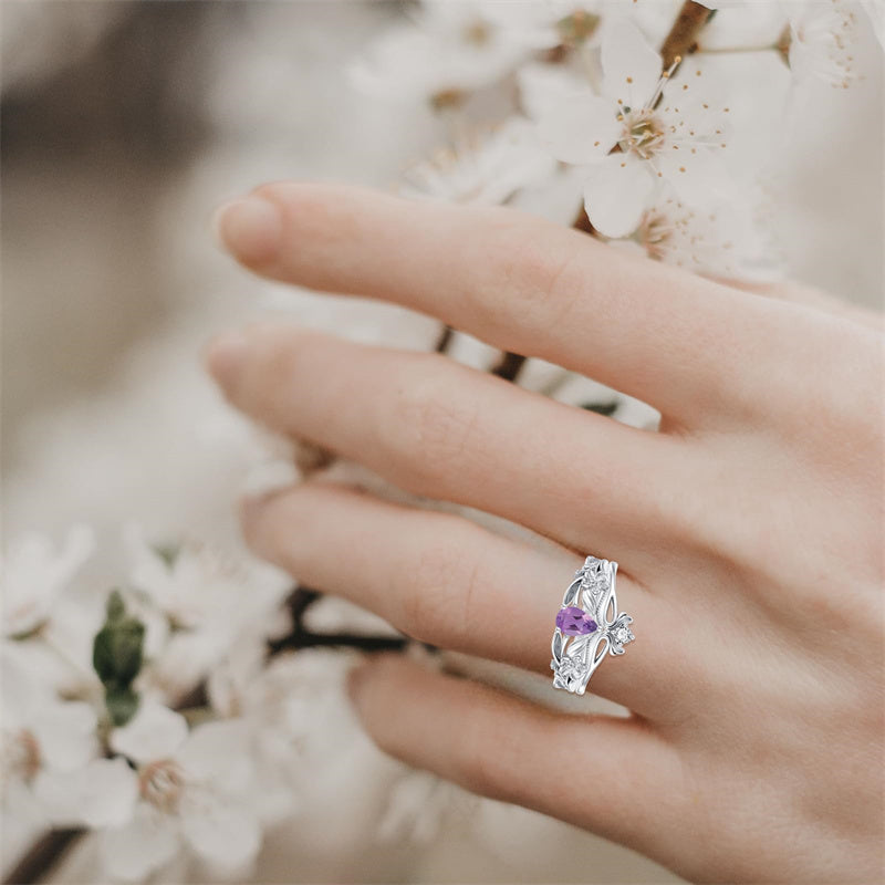 Sterling Silver Pear Shaped Gemstone Engagement Rings Set for Women