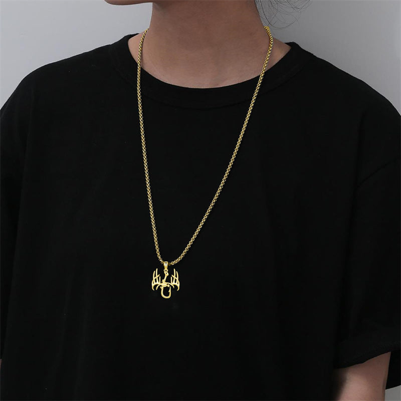 Sterling Silver Fish Hook& Antler Duck Pendant Necklace for Men