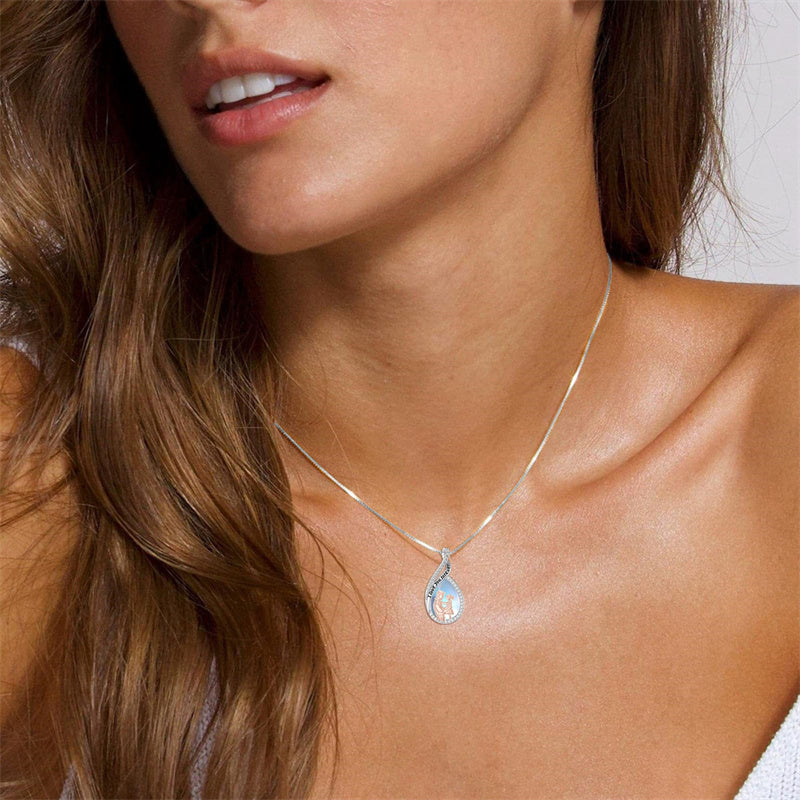 Sterling Silver Moonstone Father-Daughter Pendant Necklace Engraved with I Love You Forever