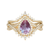 Sterling Silver 10K 14K 18K Gold  Pear Shaped Gemstone Engagement Rings Set