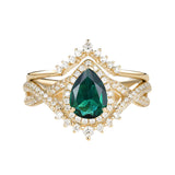 Sterling Silver 10K 14K 18K Gold  Pear Shaped Gemstone Engagement Rings Set