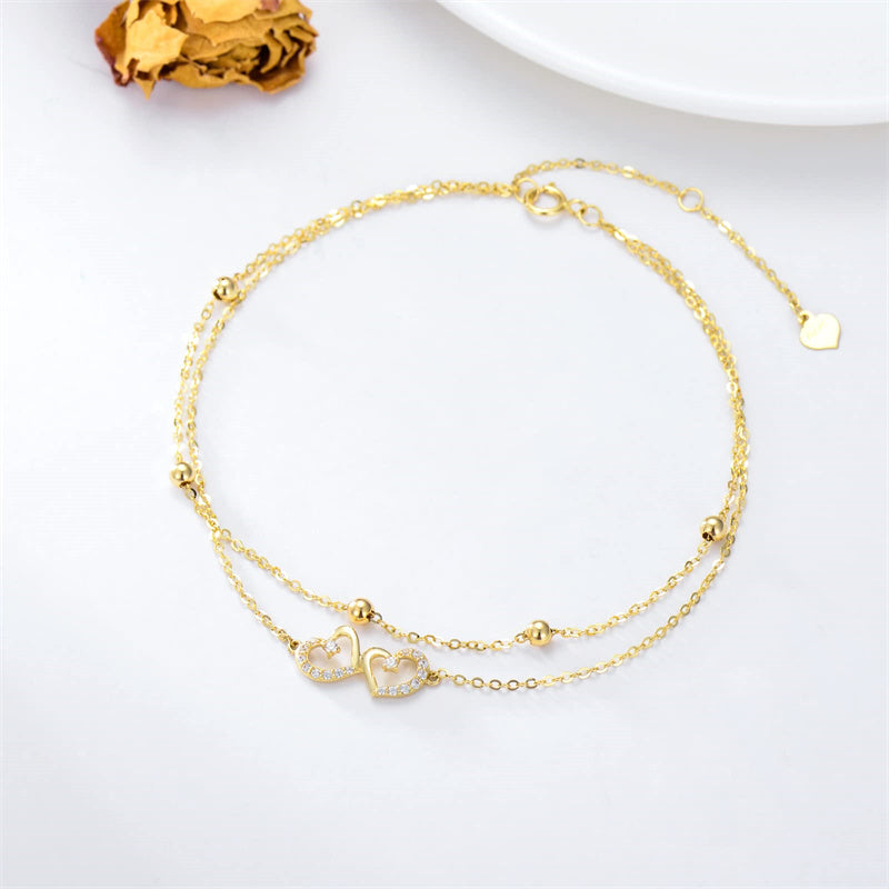 14K Gold Heart Layered Anklet