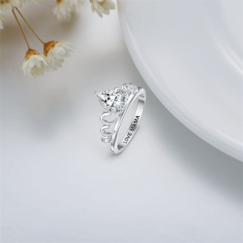 Sterling Silver Personalized Engraved Moissanite Engagement Wedding Anniversary Ring