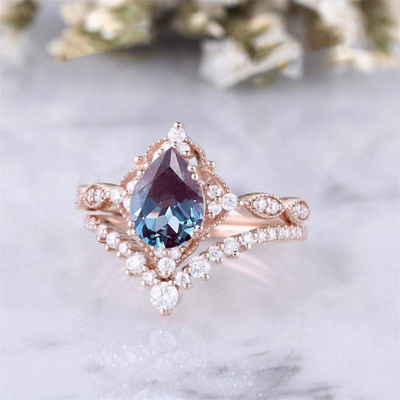 Sterling Silver 10K 14K 18K Gold Pear Shaped Gemstone Engagement Ring