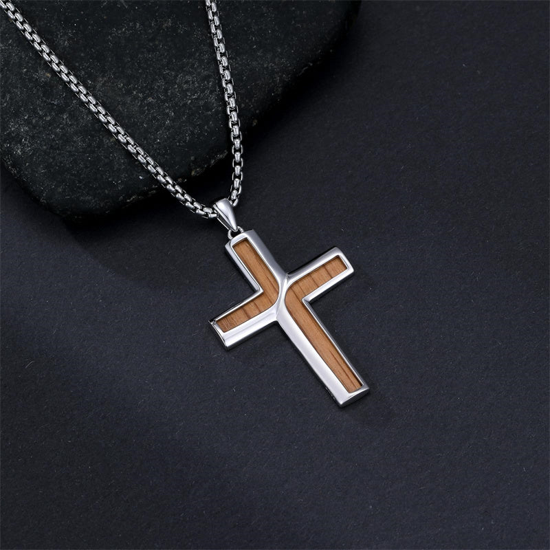 Sterling Silver Wooden Cross Pendant Necklace