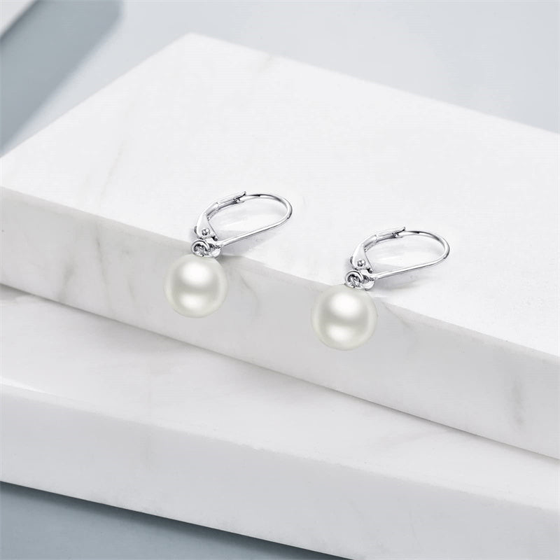 Sterling Silver Pearl Leverback Earrings