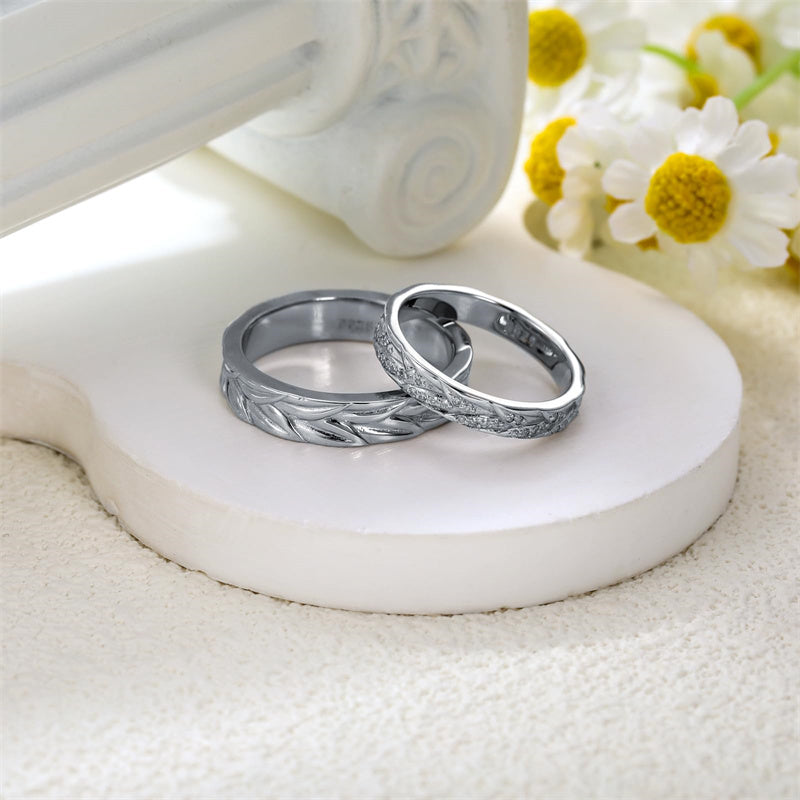 Sterling Silver 10K 14K 18K Gold Personalized Engraved Diamond Couples Rings Wedding Band Sets