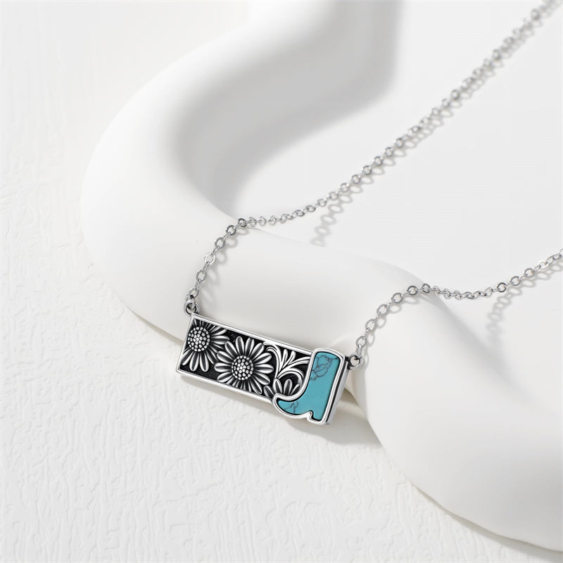 Sterling Silver Turquoise Cross Bear Claw Cowboy Boot Pendant Necklace