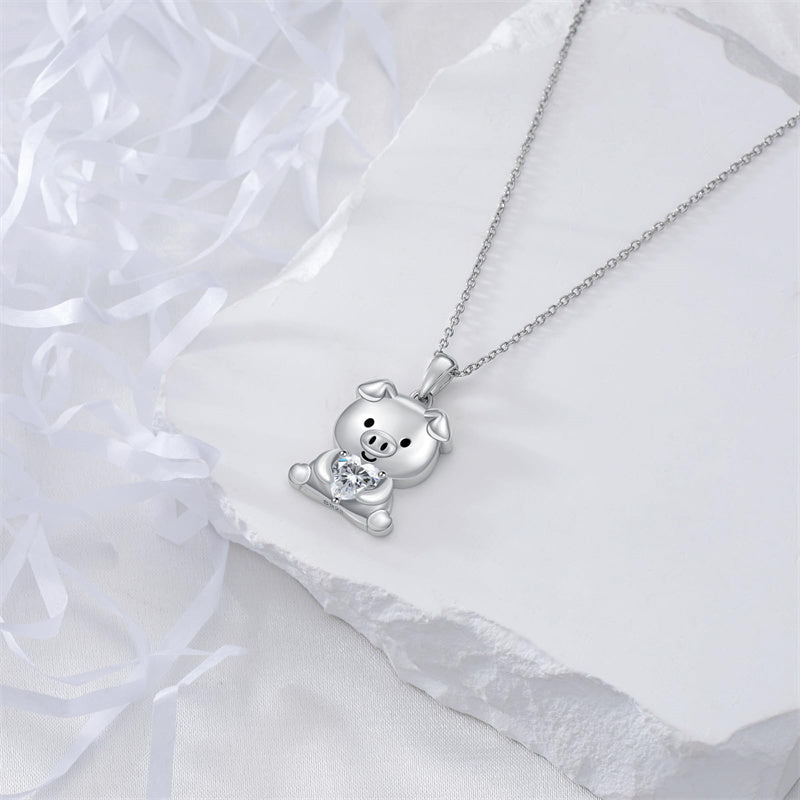 Sterling Silver 12 Month Birthstones Pig Pendant Necklace