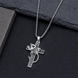 Sterling Silver Shark Fish Hook Triple Moon Cross Pendant Necklace