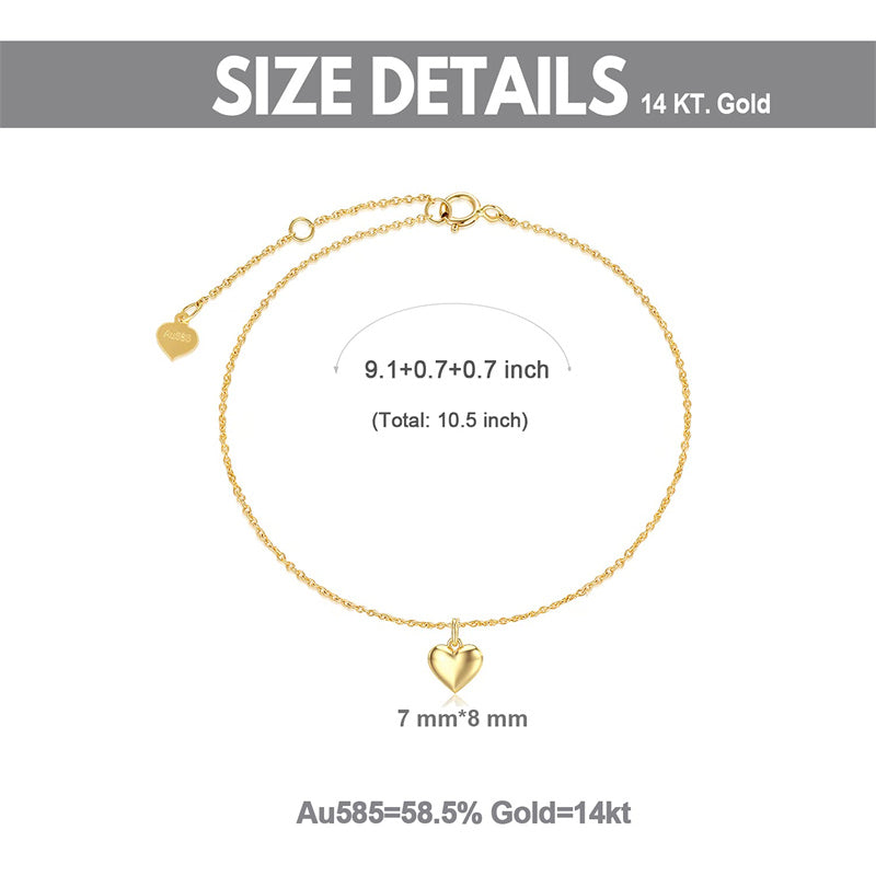 14k Gold Puff Heart Single Layer Anklet