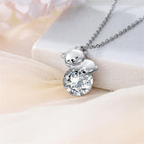 Sterling Silver Cubic Zirconia Teddy Bear Pendant Necklace Christmas Gifts for Women