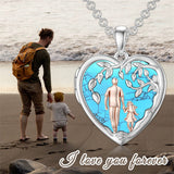Sterling Silver Personalized Photo Abalone Shell Turquoise Malachite Father Daughter Pendant Necklace