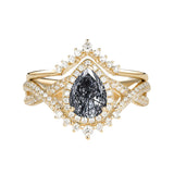 Sterling Silver 10K 14K 18K Gold  Pear Shaped Gemstone Engagement Rings Set