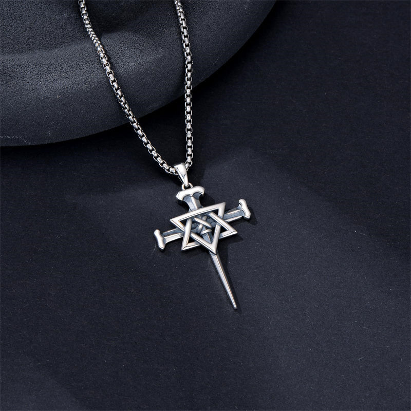 Sterling Silver Nial Cross David Pendant Necklace