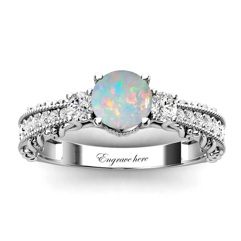 Sterling Silver 10K 14K 18K Personalized Engraved 1 Carat  Round Birthstone Engagement Ring
