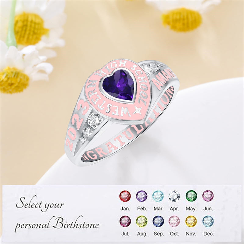Sterling Silver Personalized Class Ring Graduation Ring for Women