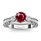 Sterling Silver 10K 14K 18K Personalized Engraved 1 Carat  Round Birthstone Engagement Ring