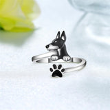 Sterling Silver Black Pug Doberman Boston Terrier Beagle Adjustable Ring